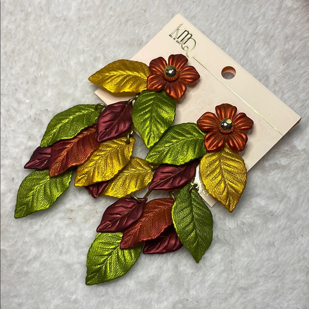 KMQ Kiss Me Quick Colorful Leaf and Flower Earrings